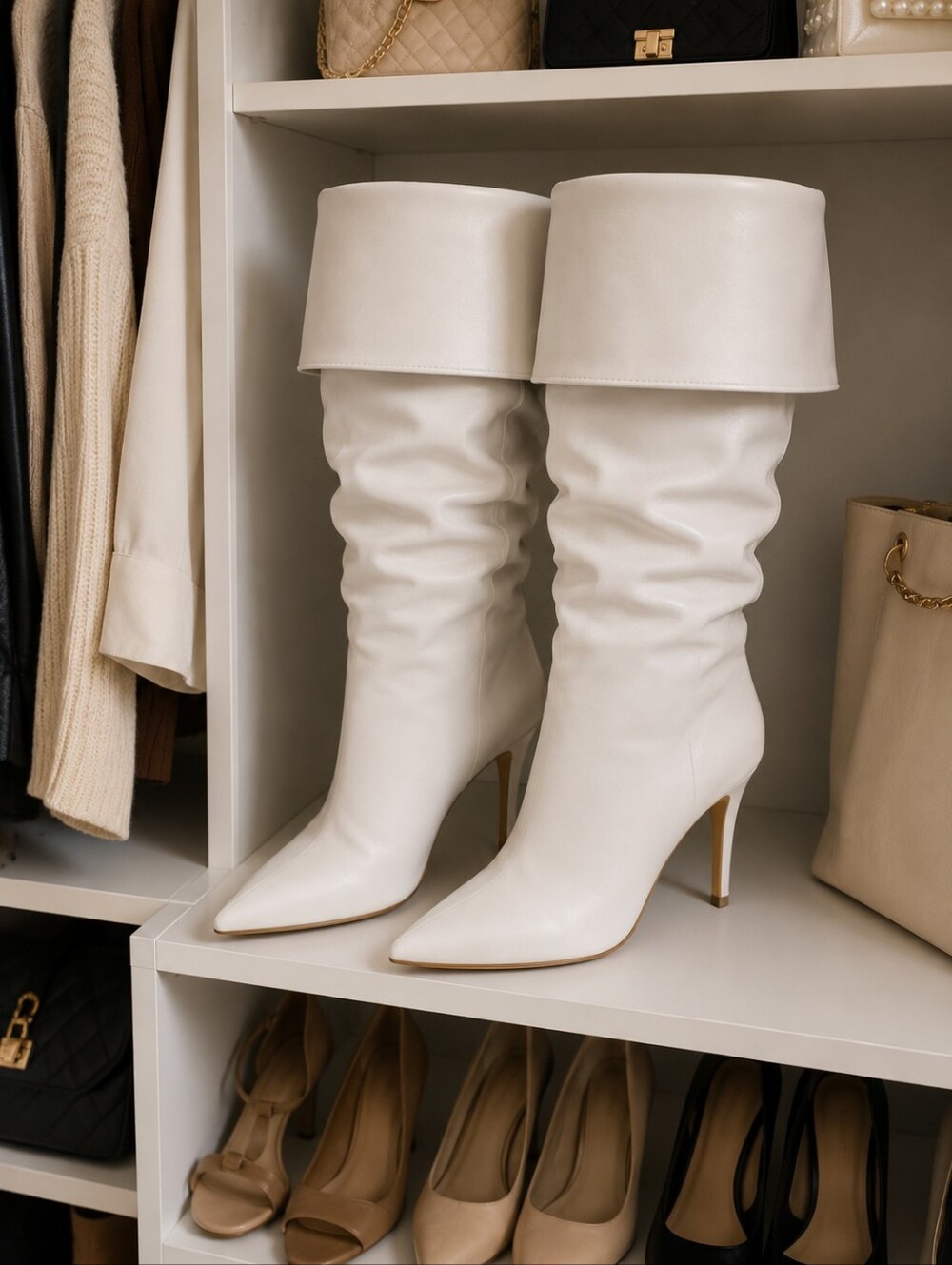 INC International Concepts White Knee-High Heeled Boots - Picture 2 of 2